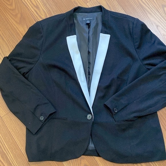 INC international concepts black & Ivory woman’s blazer fully lined knit plus - Picture 13 of 14